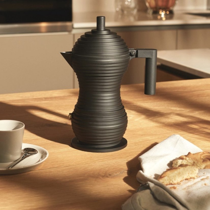 Čierny moka kávovar Pulcina od Alessi